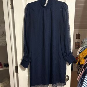 Draper James Midnight Blue Long Sleeve Dress Smocked French Dot